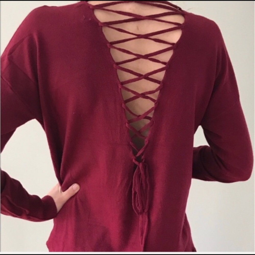 Burgundy Sweater with back lace detail